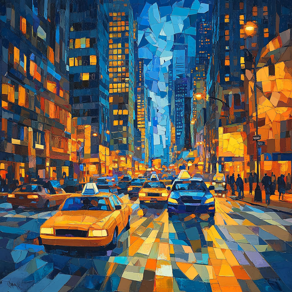 Picasso Inspired Citylights Cubist Night paint by color