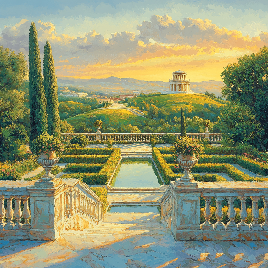 Raphael Inspired Luminous Terrace And Distant Temple Paint by numbers kits