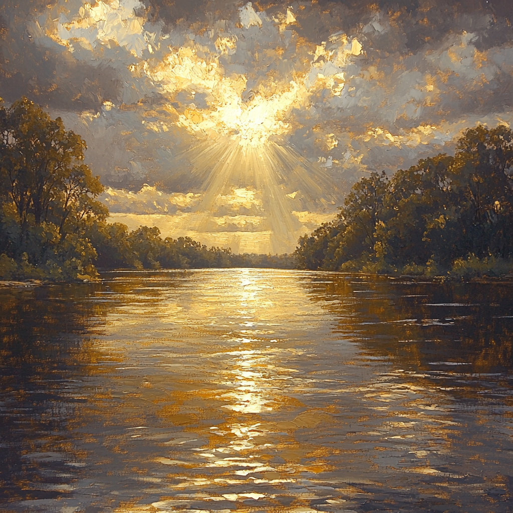Rembrandt Inspired River Illuminated By Sunlit Path Number painting