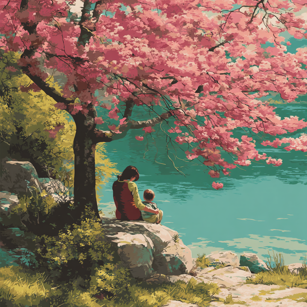 Mom And Me Under The Cherry Blossoms Number Painting