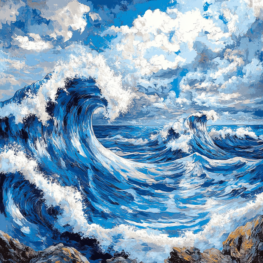 Hokusai Inspired Stormy Ocean Waves paint by number