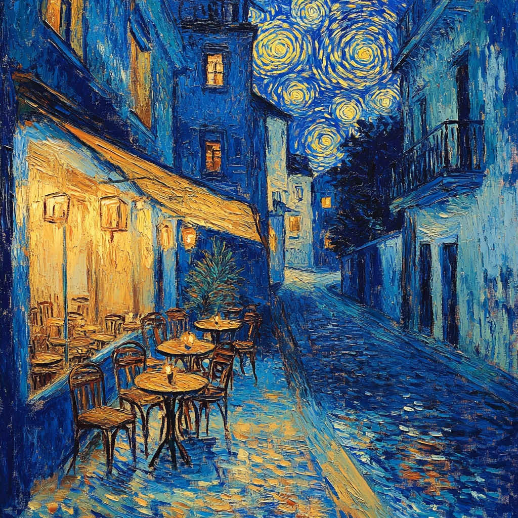 Van Gogh Inspired Starry City Cafe paint by color
