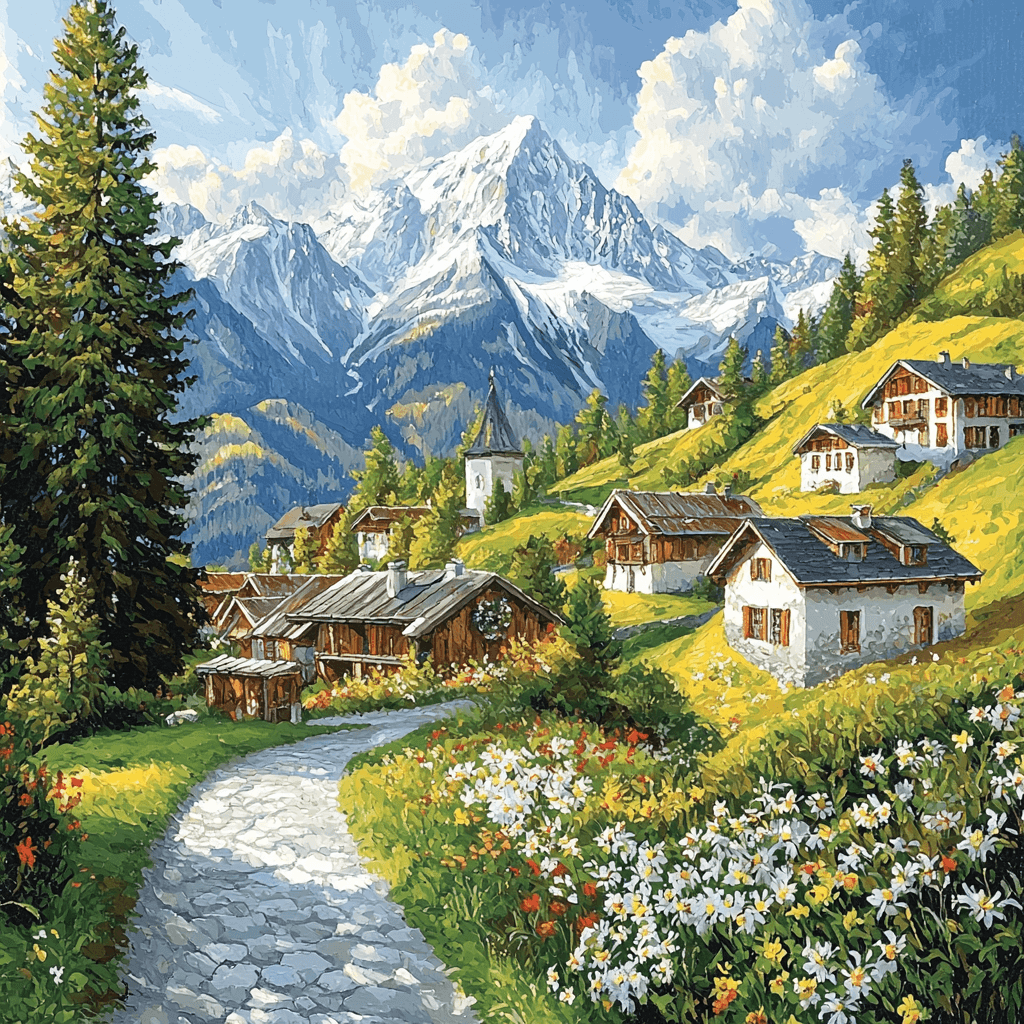 Albert Bierstadt Inspired Enchanting Alpine Village Numbered Painting Kits