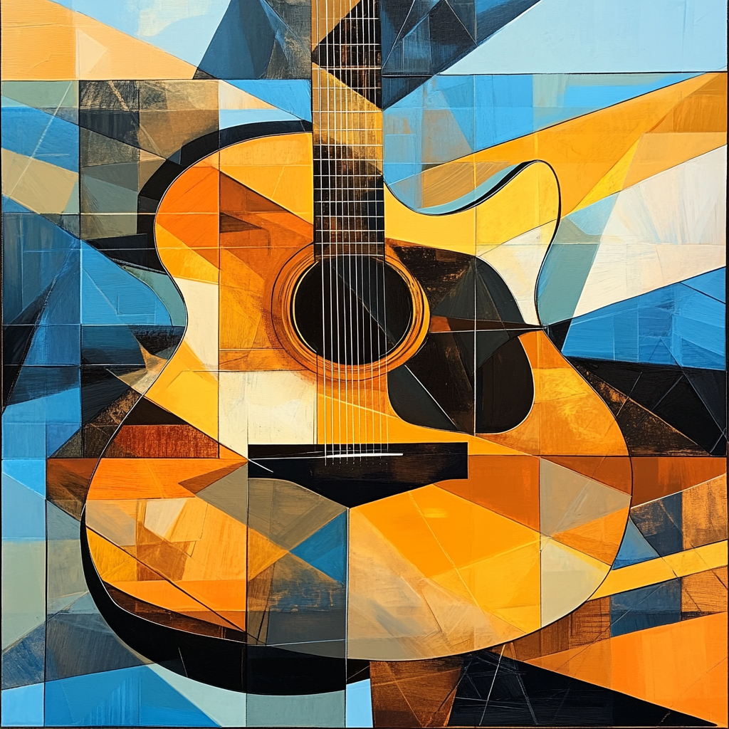 Picasso Inspired Guitarist In Cubist Collage paint by numbers