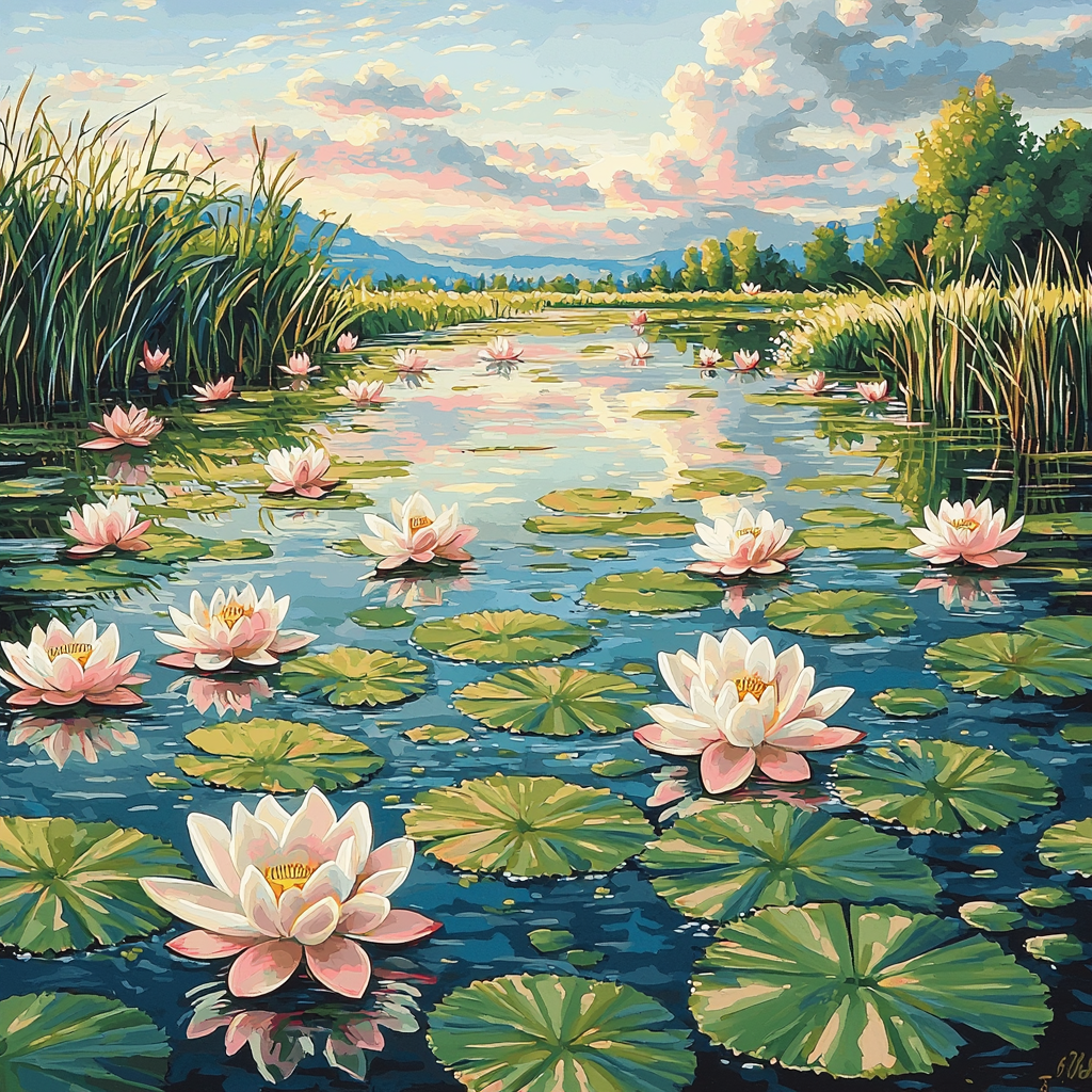 Utagawa Hiroshige Inspired Reflections Of A Calm Lotus Pond Painting Number Kit