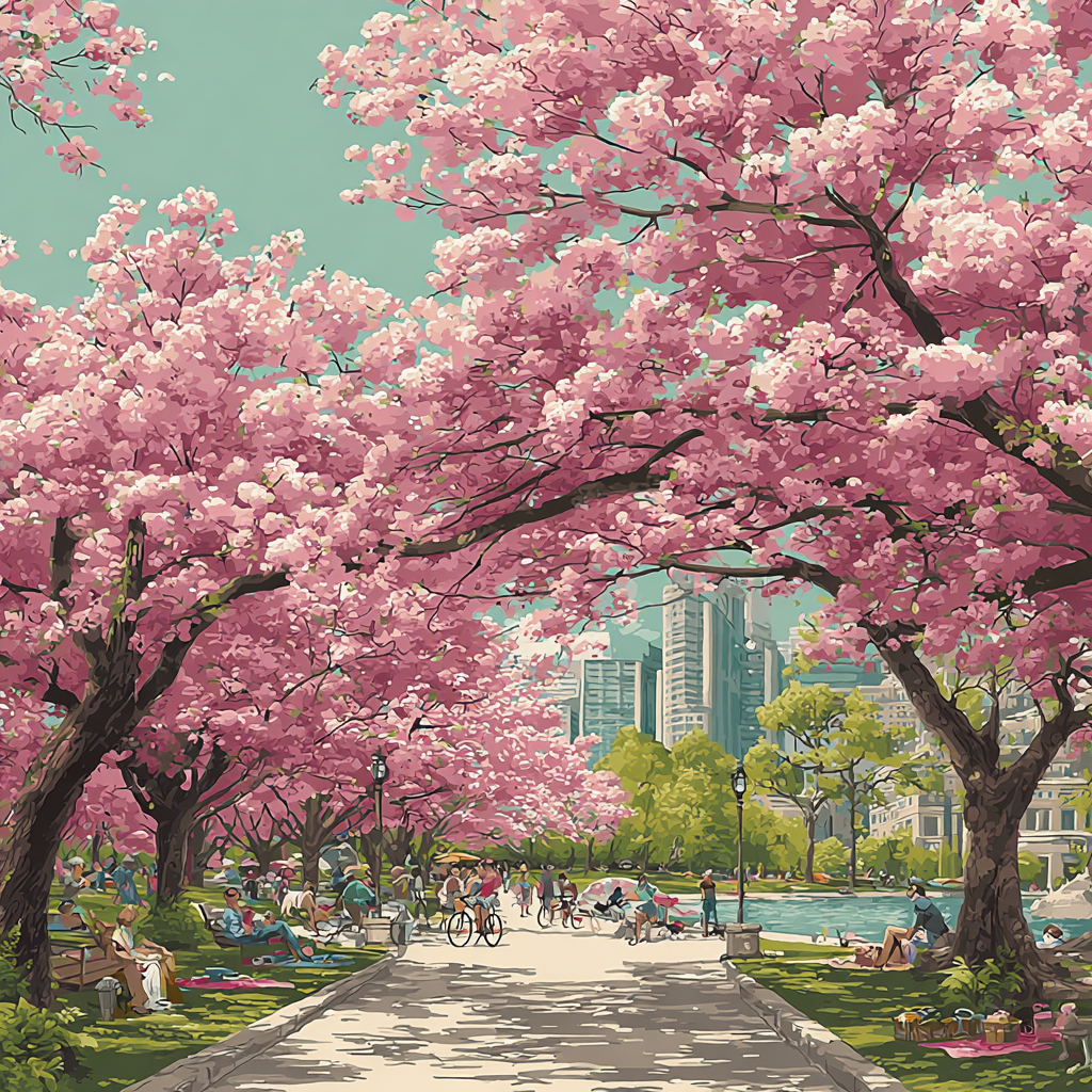 Yoyogi Park Cherry Blossoms Tokyo Japan Spring Paint by numbers kits
