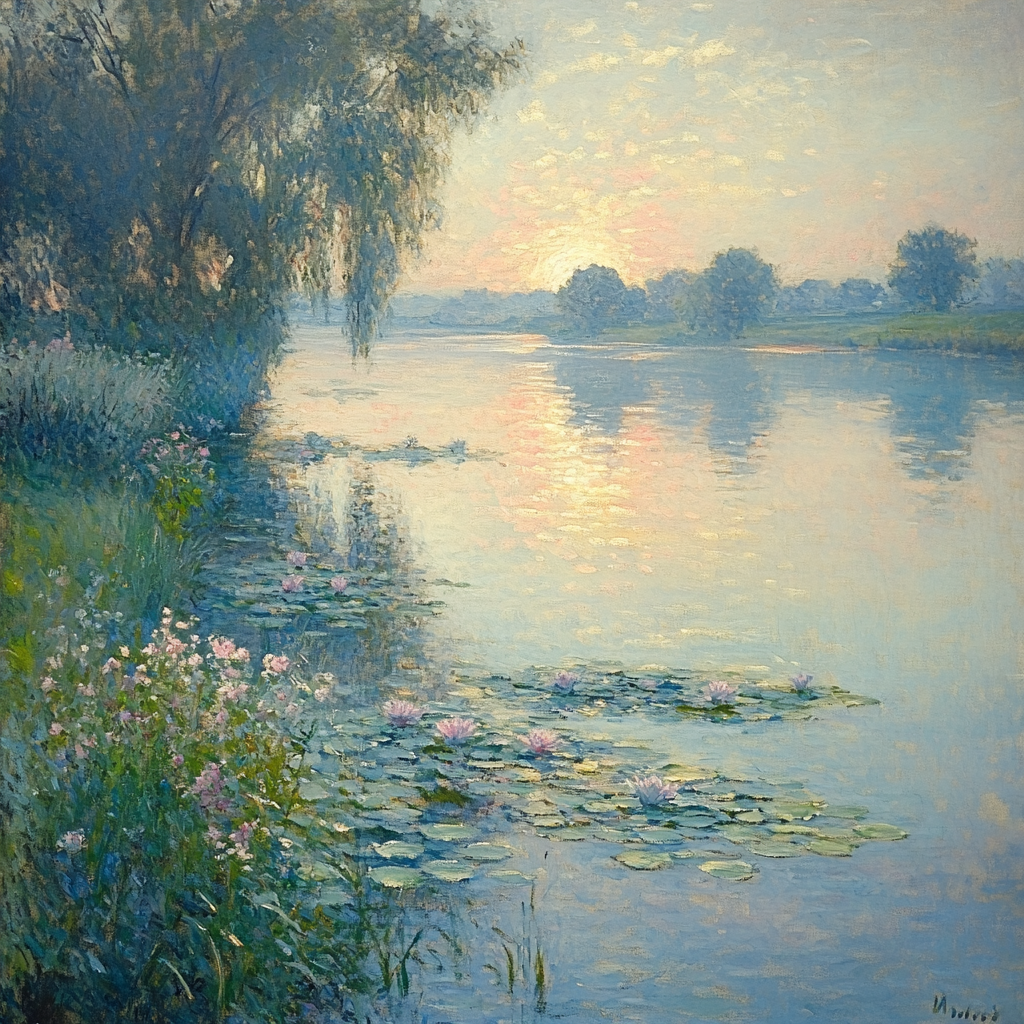 Monet Inspired Misty Riverside Morning Numbered painting kits