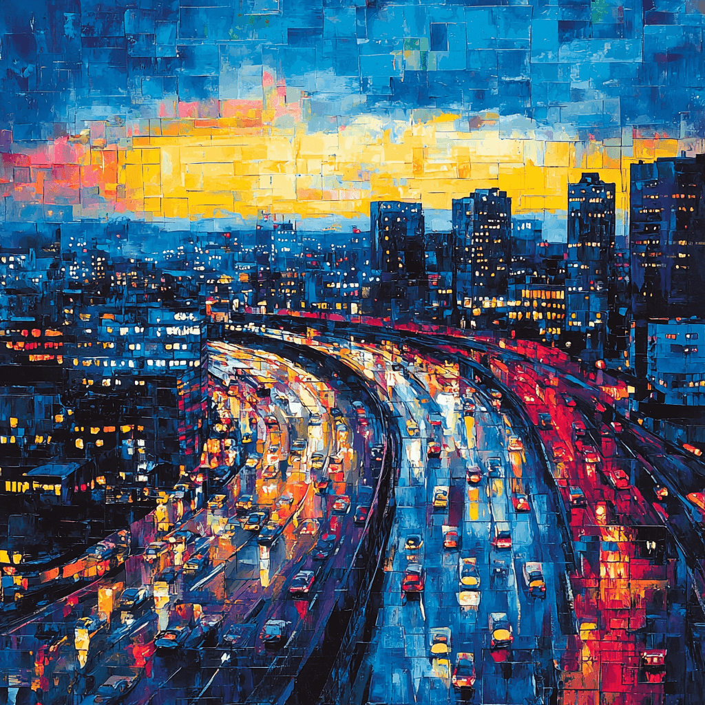 Piet Mondrian Inspired Cityscape Reflections Number Painting