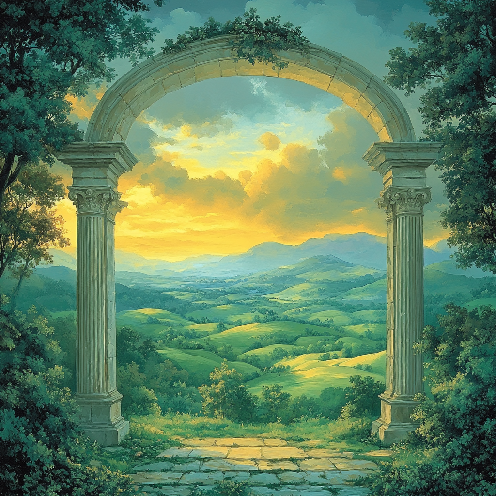 Raphael Inspired Classical Archway Framed By Verdant Hills paint by color