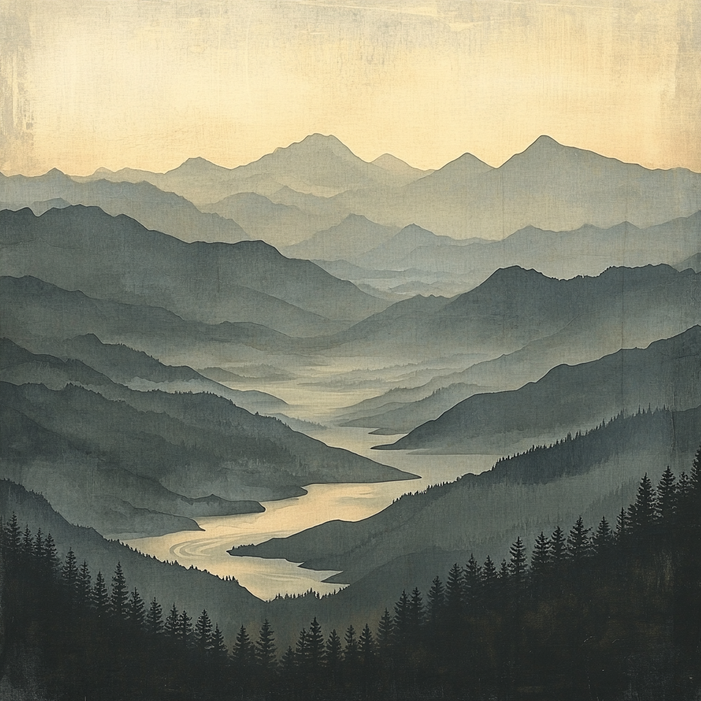 Zhao Mengfu Inspired Misty Mountain Study paint by number