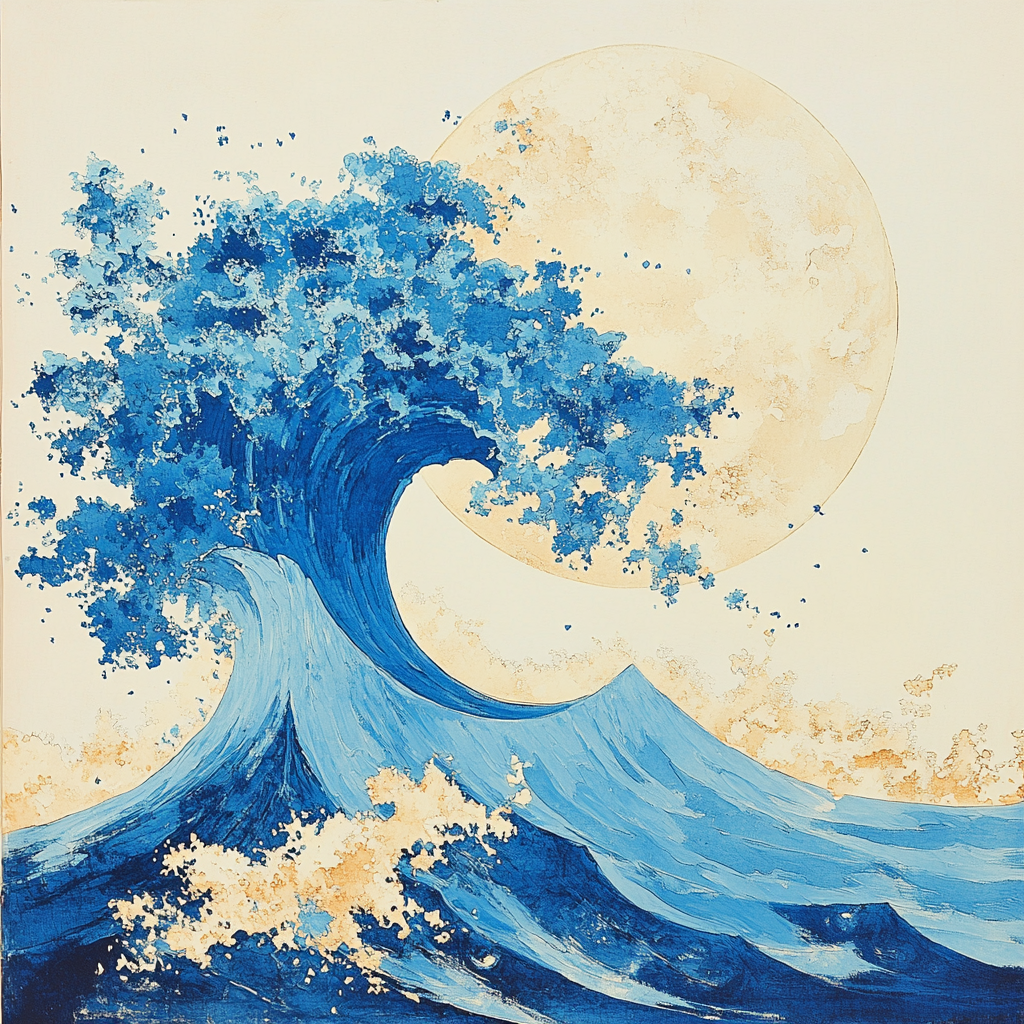 Hokusai Inspired Moonlit Wave Paint by numbers art