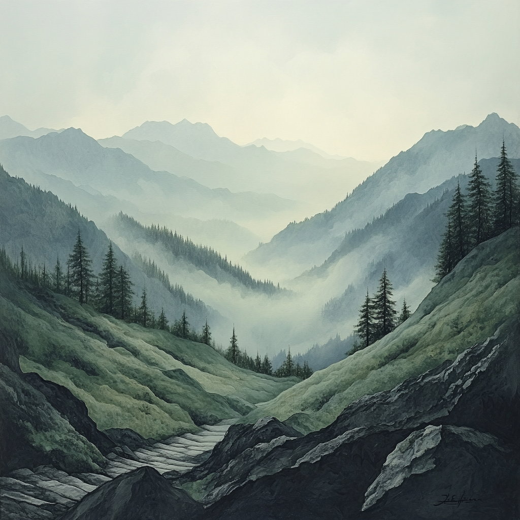 Zhao Mengfu Inspired Misty Mountain Chorus Paint by numbers art