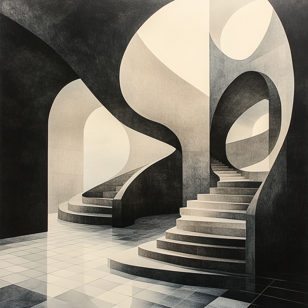M.C. Escher Inspired Perpetual Staircase Labyrinth paint by numbers