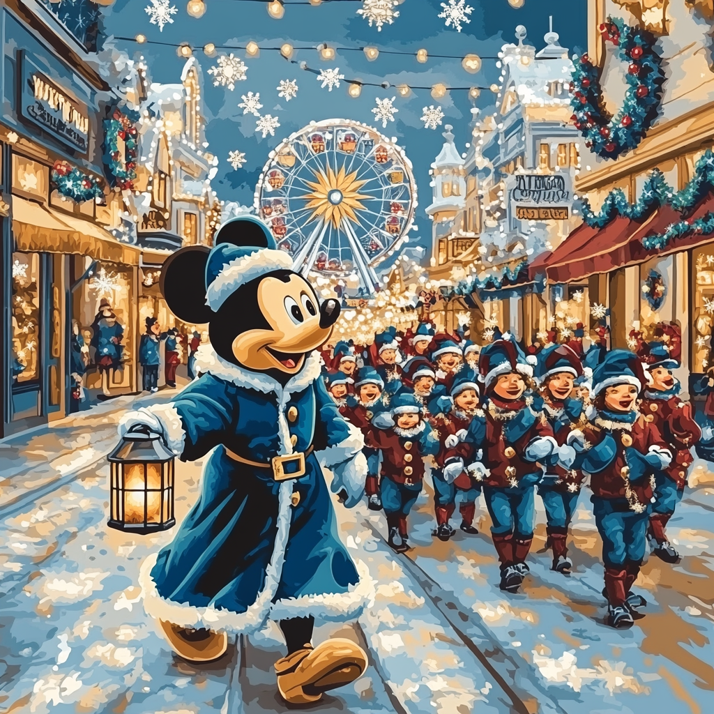 Snowflake Parade With Mickey Mouse paint by numbers