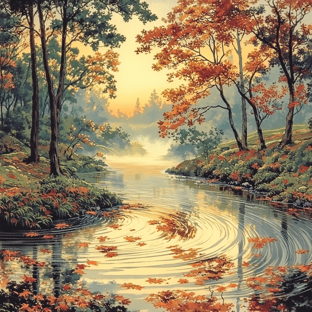 Hiroshige Inspired Autumn River Serenity paint by number