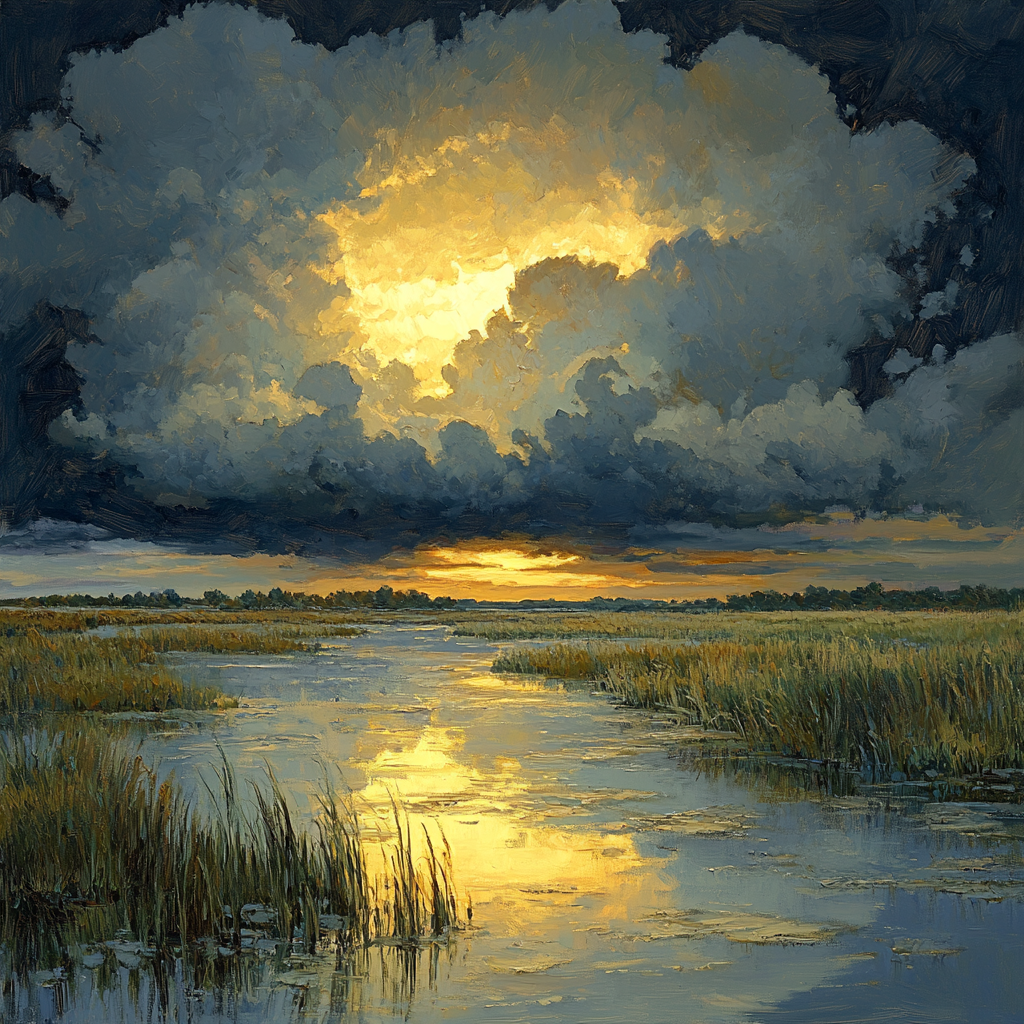 Rembrandt Inspired Storm Cloud Over Lowland Marsh Number painting