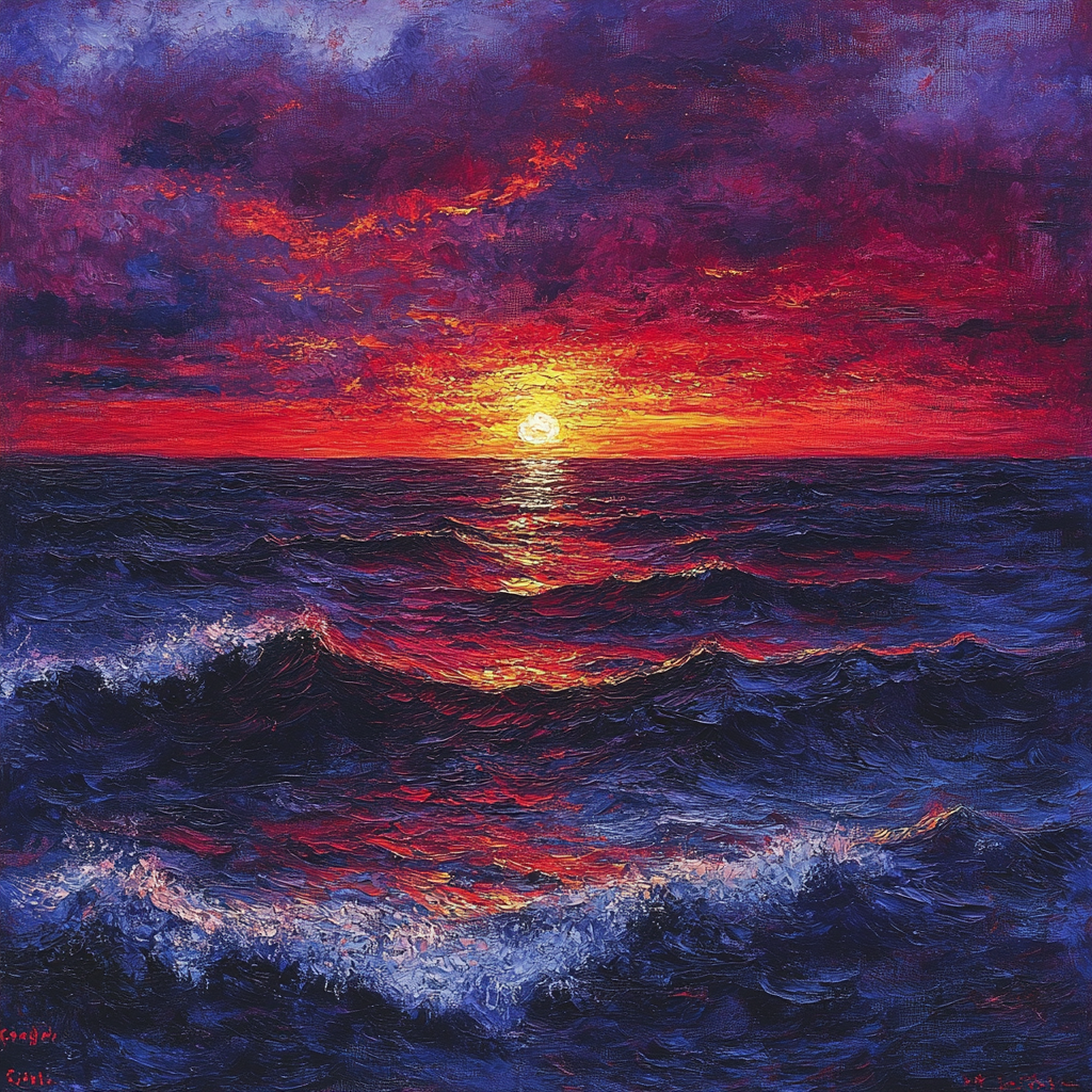 Edvard Munch Inspired Stormy Ocean Sunset Paint by numbers art