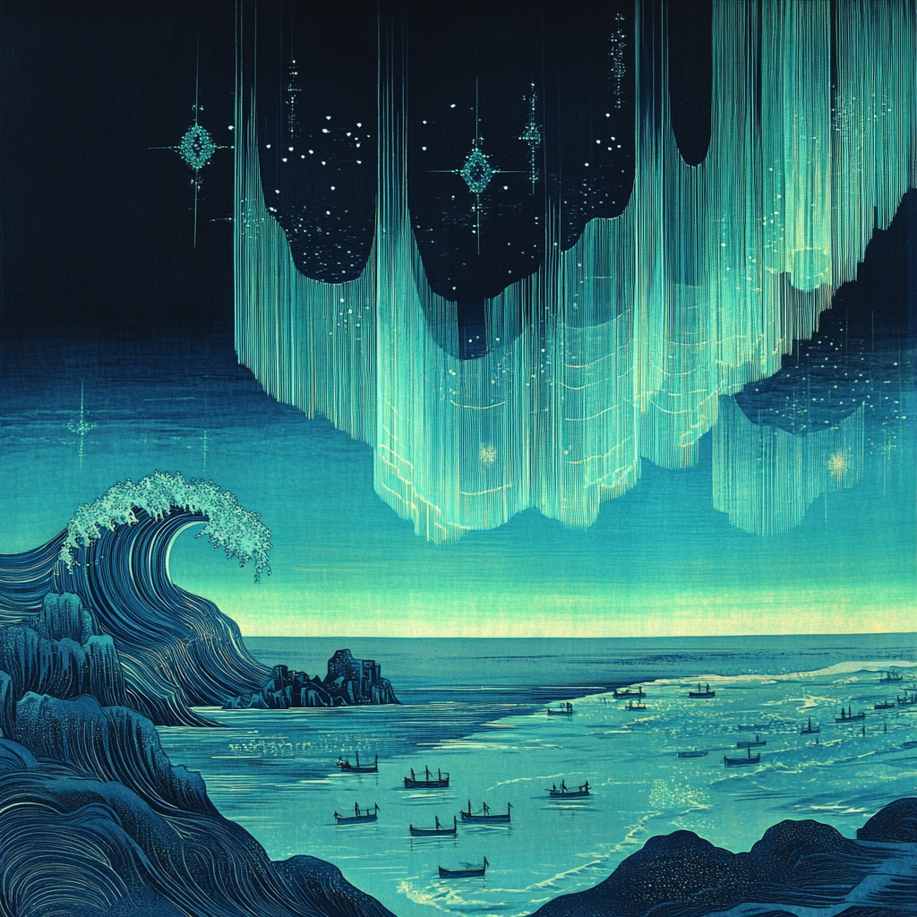 Hokusai Inspired Aurora Ice Sea painting number kit