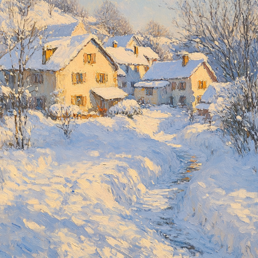 Claude Monet Inspired Snowy Village Landscape paint by number