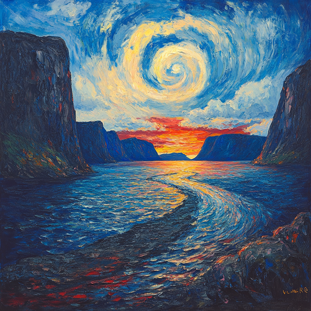 Edvard Munch Inspired Fjord At Dusk Paint by numbers art