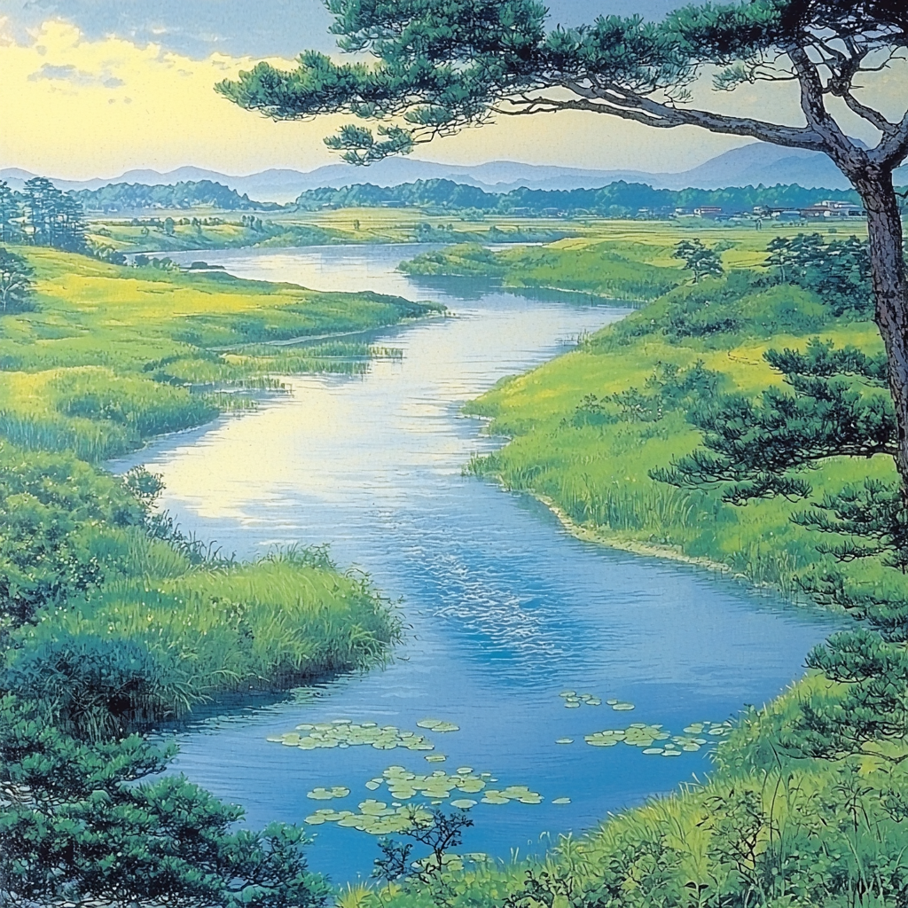 Utagawa Hiroshige Inspired Tranquil River's Embrace Painting By Numbers Kit