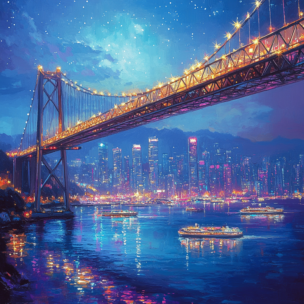 Tokyo Bay Rainbow Bridge Night View Japan Number painting
