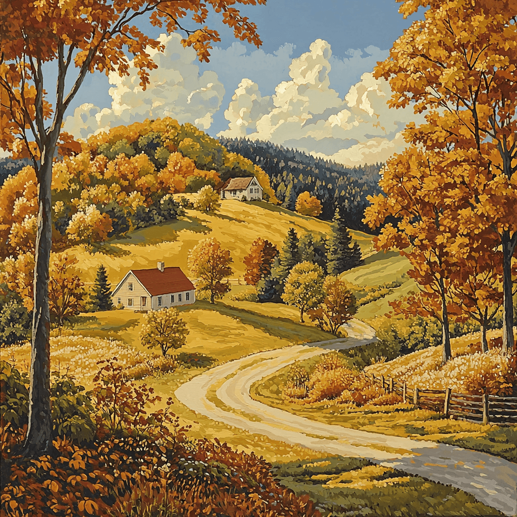 Grant Wood Inspired Nostalgic Americana Scene Paint By Numbers Art