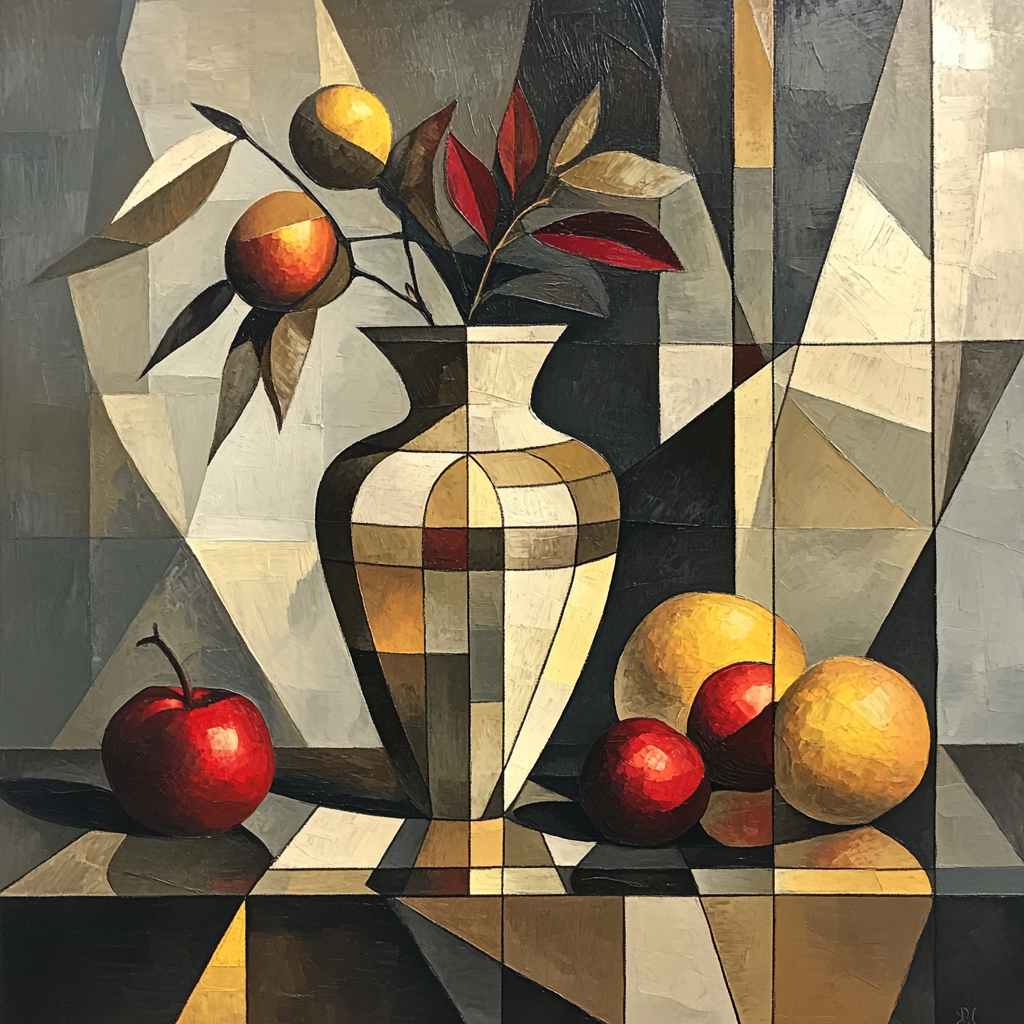 Pablo Picasso Inspired Symbolic Cubist Still Life With Vase And Fruit Number painting