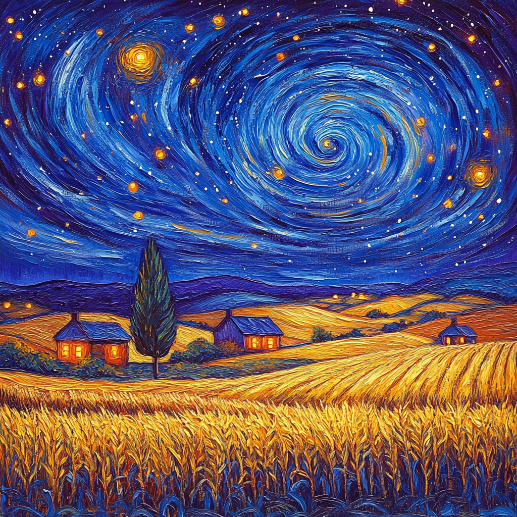 Van Gogh Inspired Meteor Shower Over Wheat Fields painting number kit