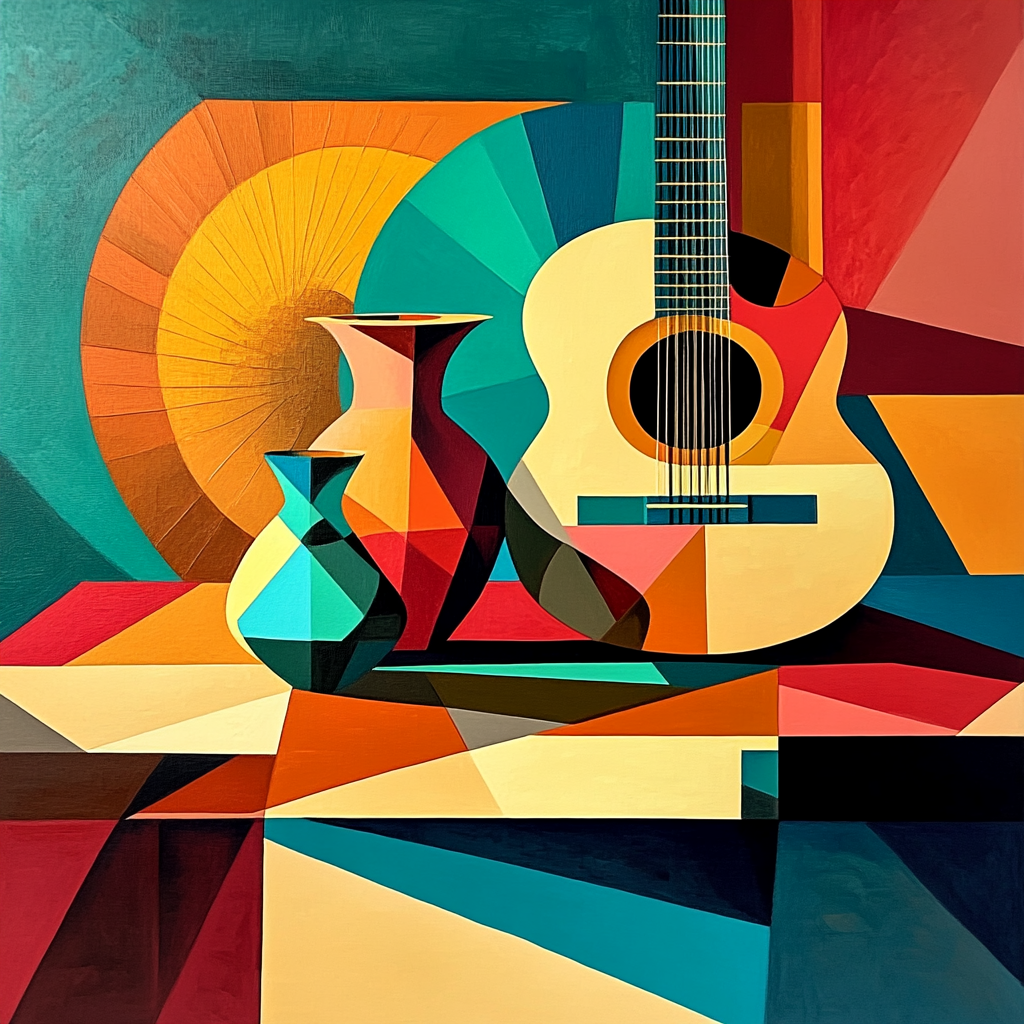 Pablo Picasso Inspired Cubist Still Life With Guitar And Vase Paint by numbers art