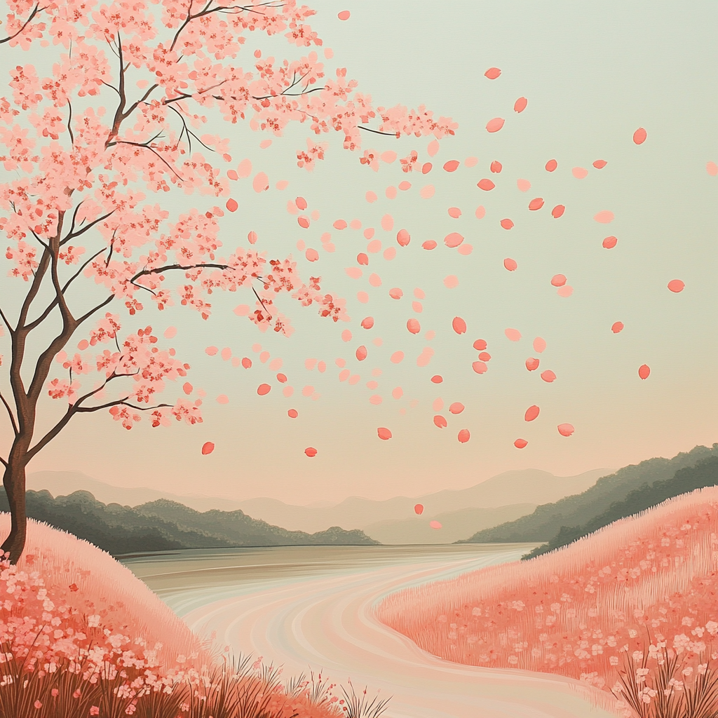 Hiroshige Inspired Cherry Breeze Panorama paint by color