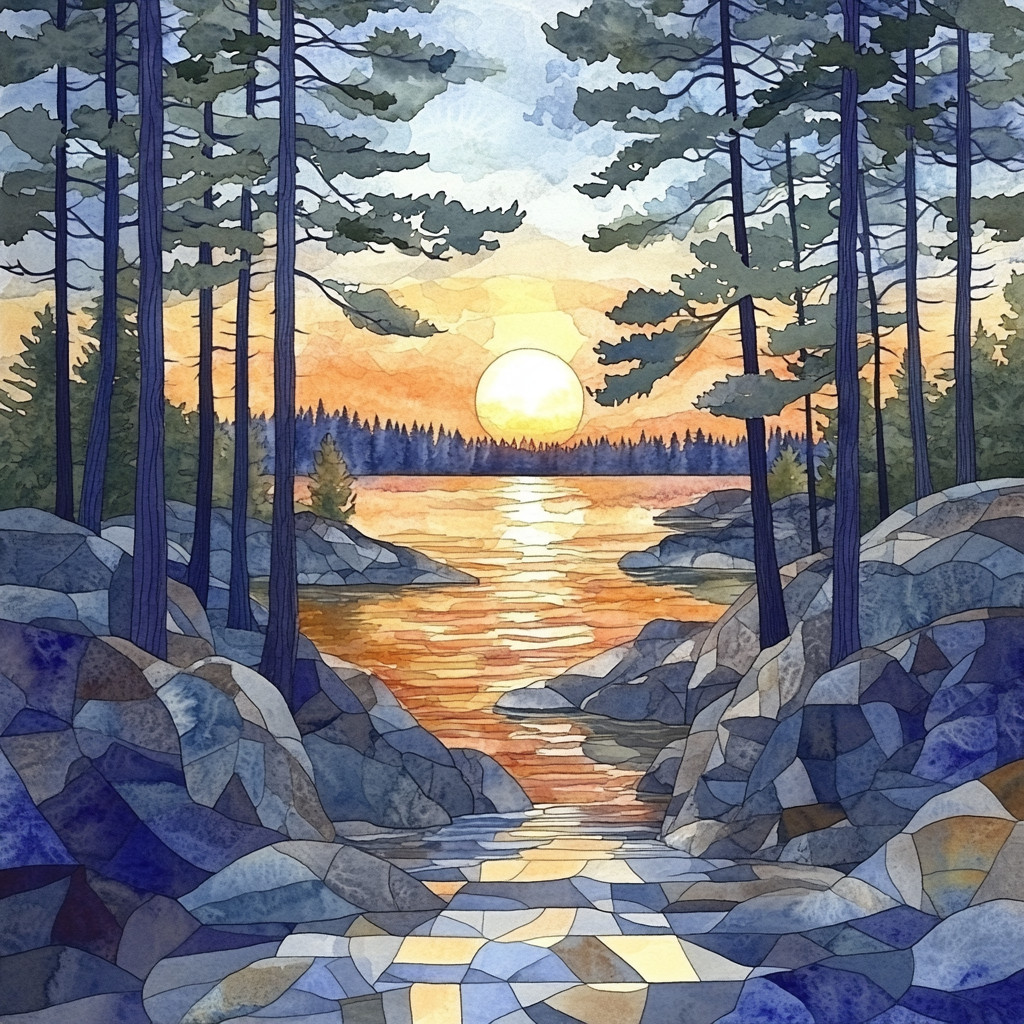 Franklin Carmichael Inspired Pine Screen At Sunset Glow paint by numbers