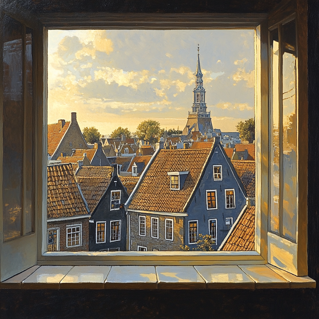 Johannes Vermeer Inspired City Rooftops In Golden Light DIY paint by numbers