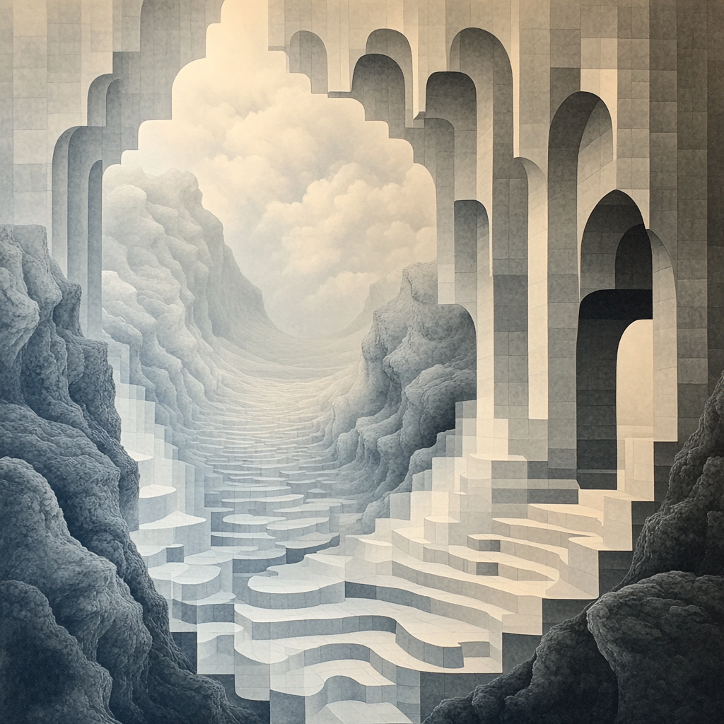 M.C. Escher Inspired Fractal Horizon Lattice Number painting