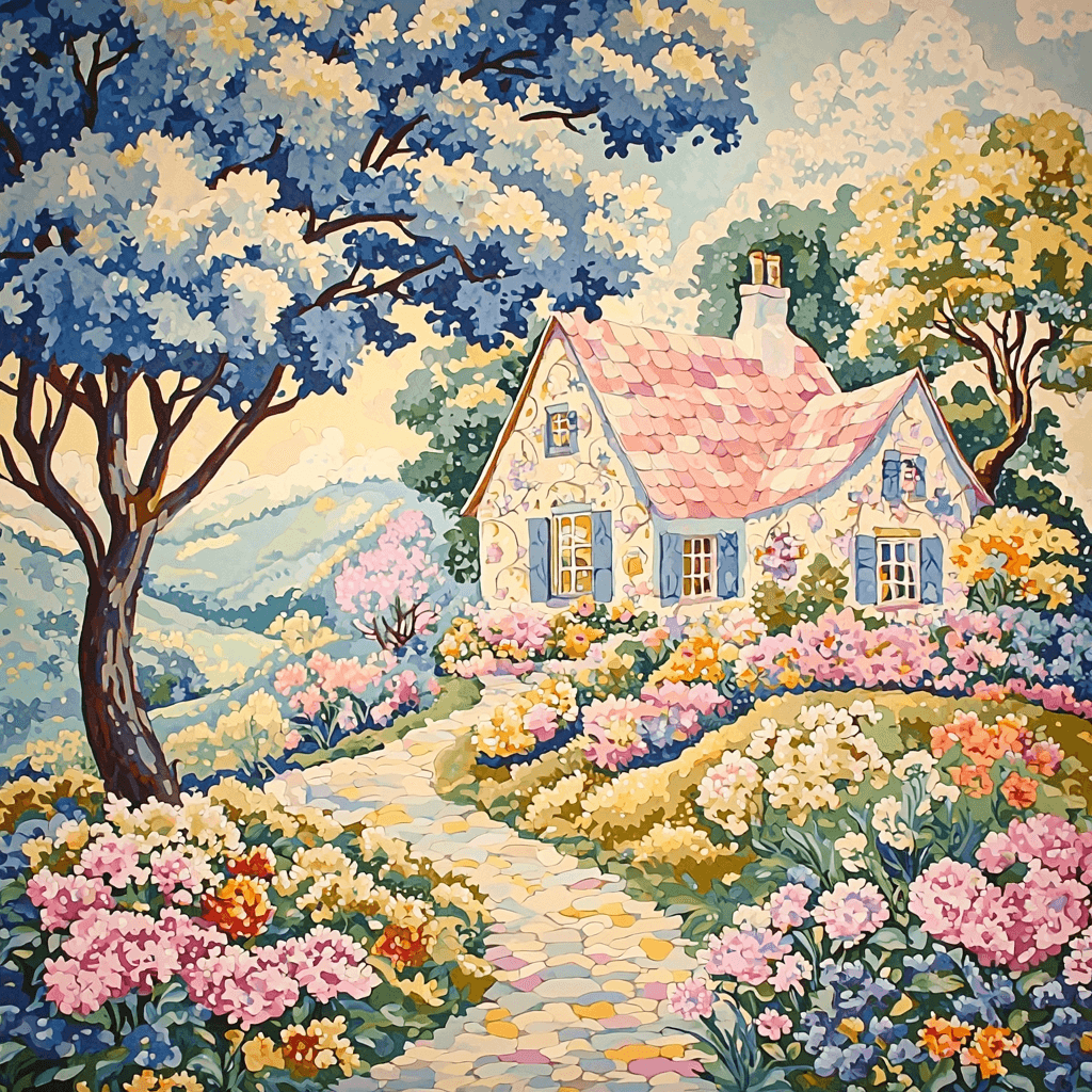 Kate Greenaway Inspired Whimsical Cottage Hideaway Numbered Painting Kits