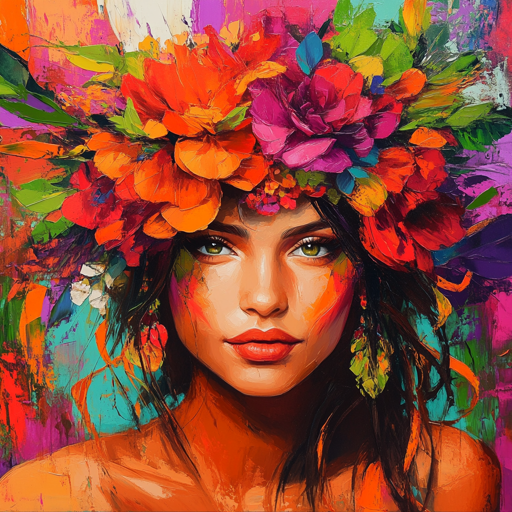 Frida Kahlo Inspired Bold Floral Headpiece paint by numbers