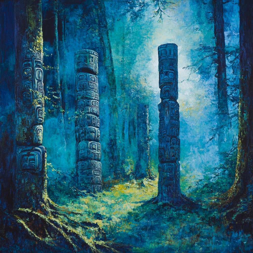 Emily Carr Inspired Totem Ruins In Moss Numbered painting kits