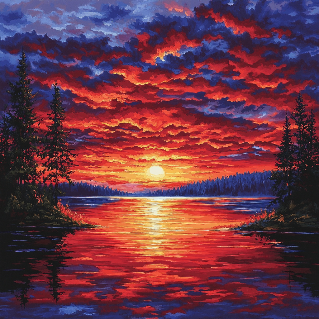 Frederick Varley Inspired Twilight Glow Across Reflective Northern Lake painting number kit