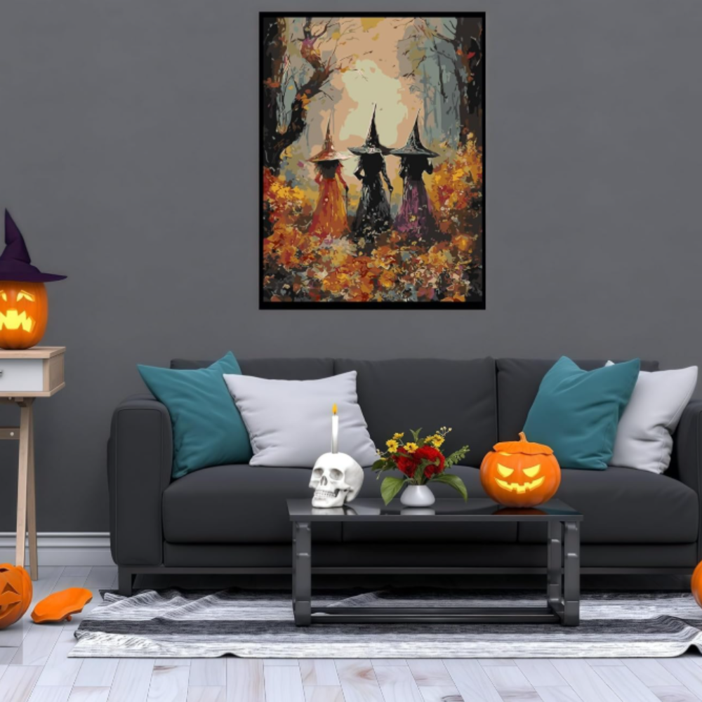 Halloween Witch Paint by Numbers Canvas Kit Acrylic DIY Home Decor
