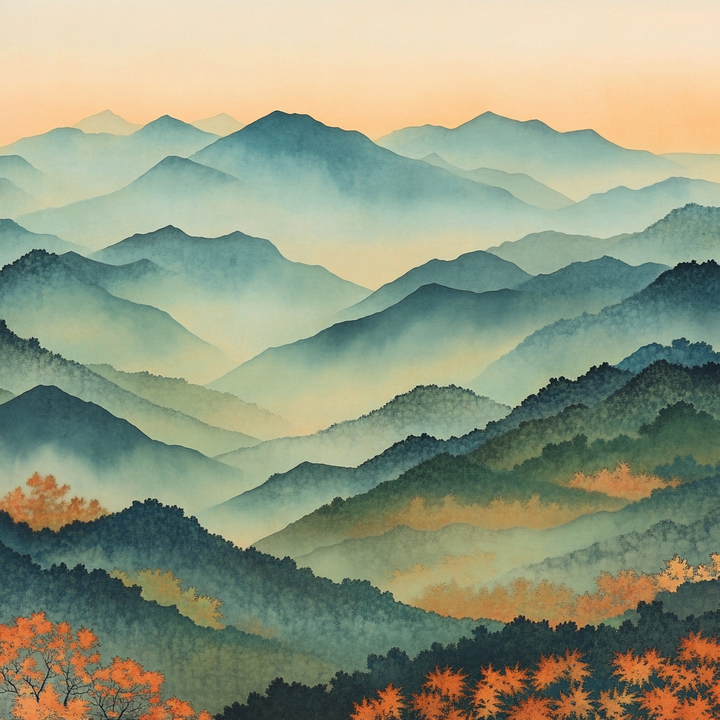Hiroshige Inspired Autumn Mist Valleys paint by number