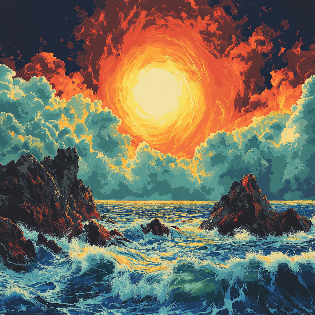 Edvard Munch Inspired Storm Over Rocks paint by number