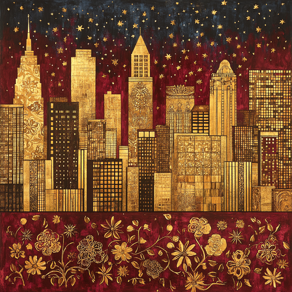 Gustav Klimt Inspired Patterned Cityscape At Night painting number kit