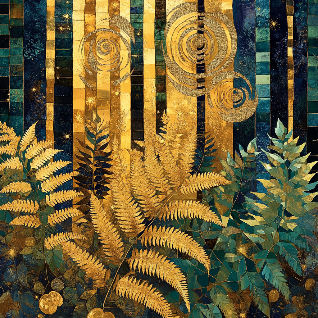 Gustav Klimt Inspired Golden Fern Forest paint by number
