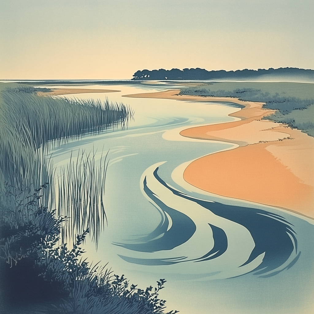 Hiroshige Inspired River Delta Dawn Mist Paint by numbers kits