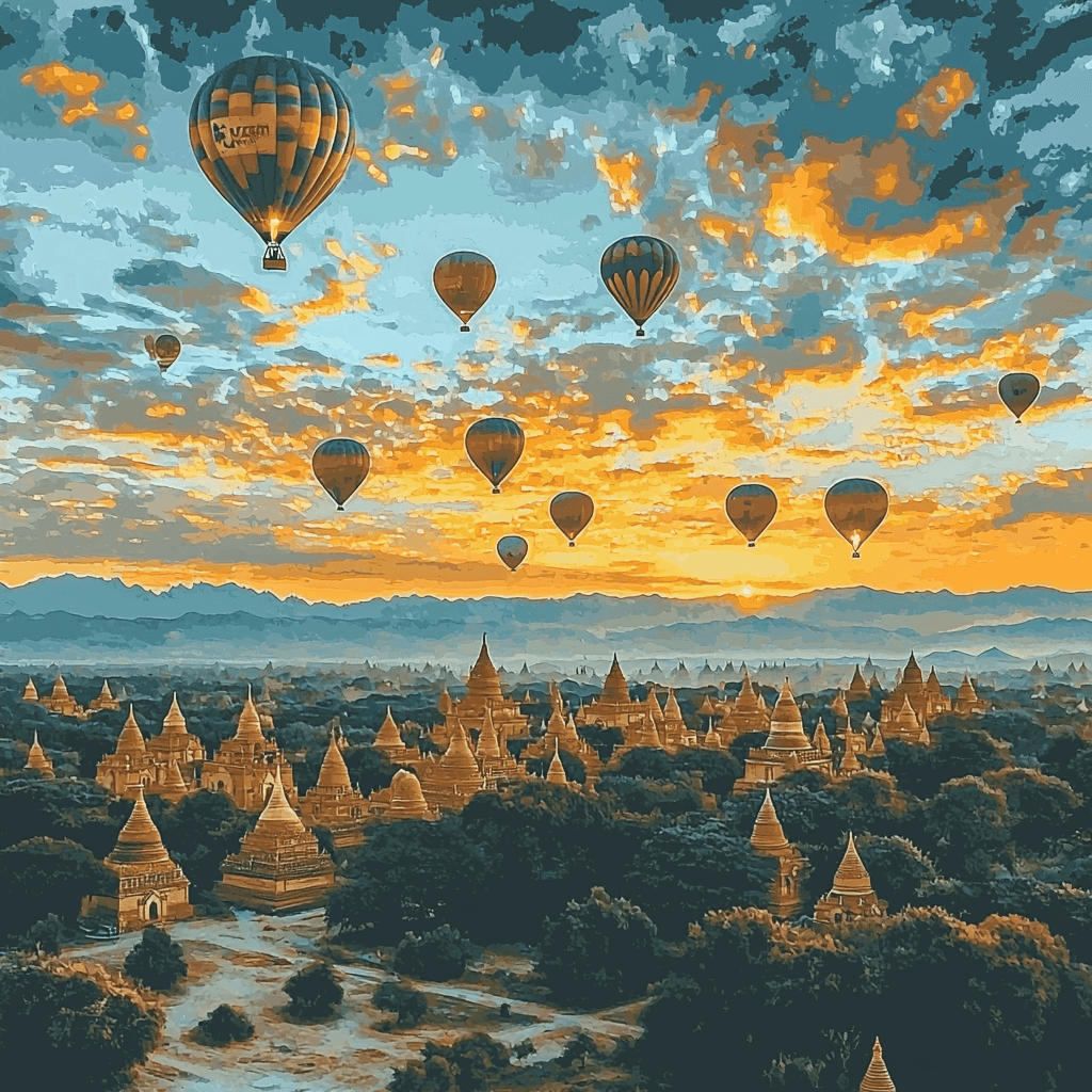 Bagan's Balloon Rides - Myanmar Paint By Numbers Kits