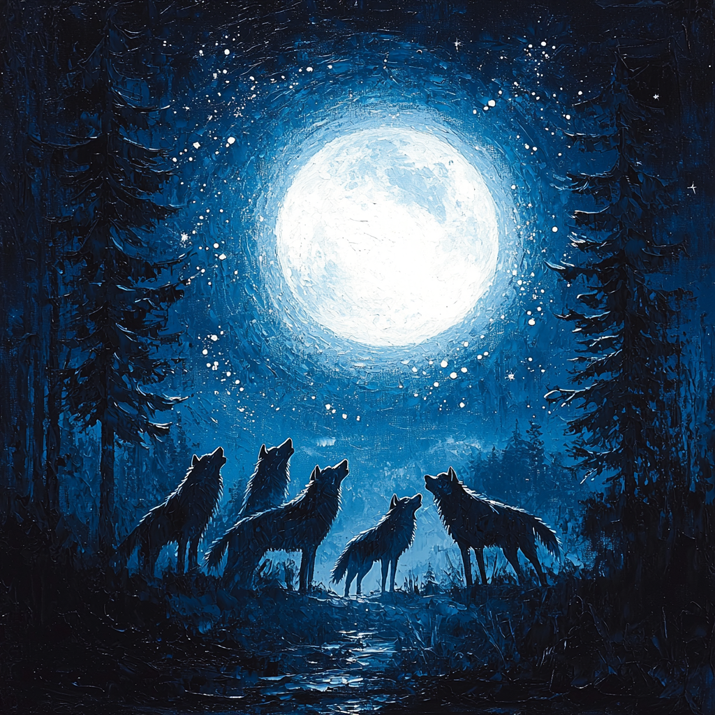 Caspar David Friedrich Inspired Majestic Wolves In Moonlight Paint By Numbers Kits