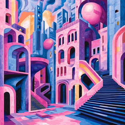Escher Inspired Surreal Cityscape Dream Painting Number Kit