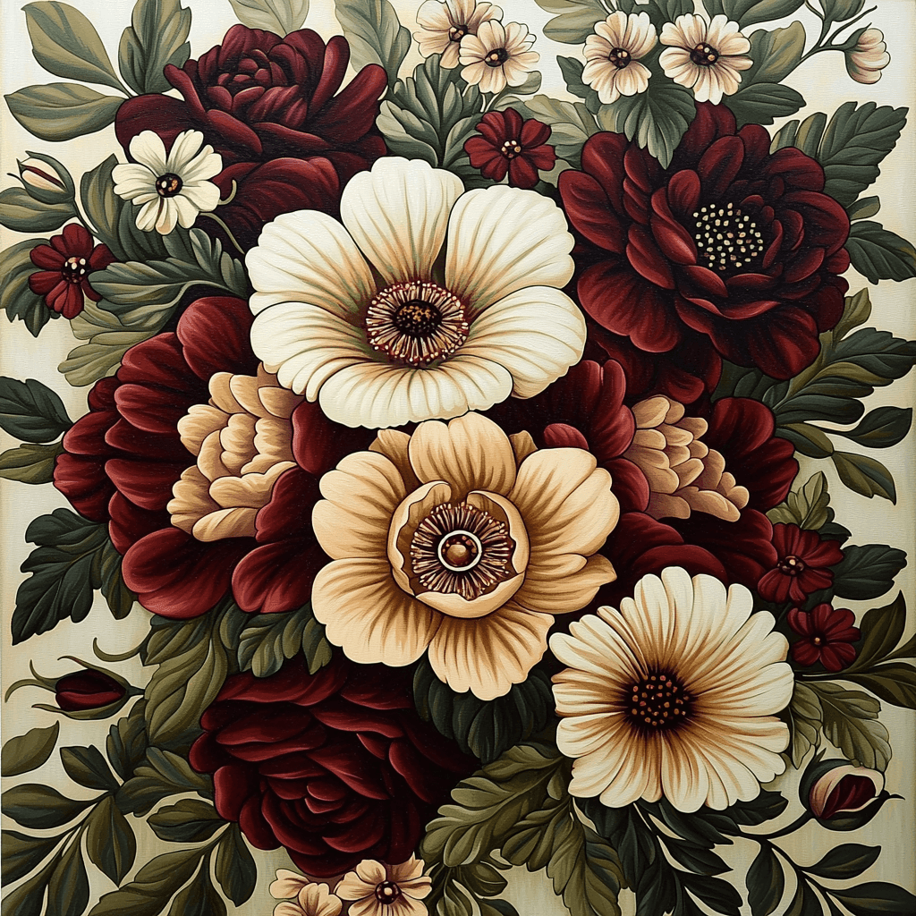 William Morris Inspired Victorian Elegance Bouquet Number Painting