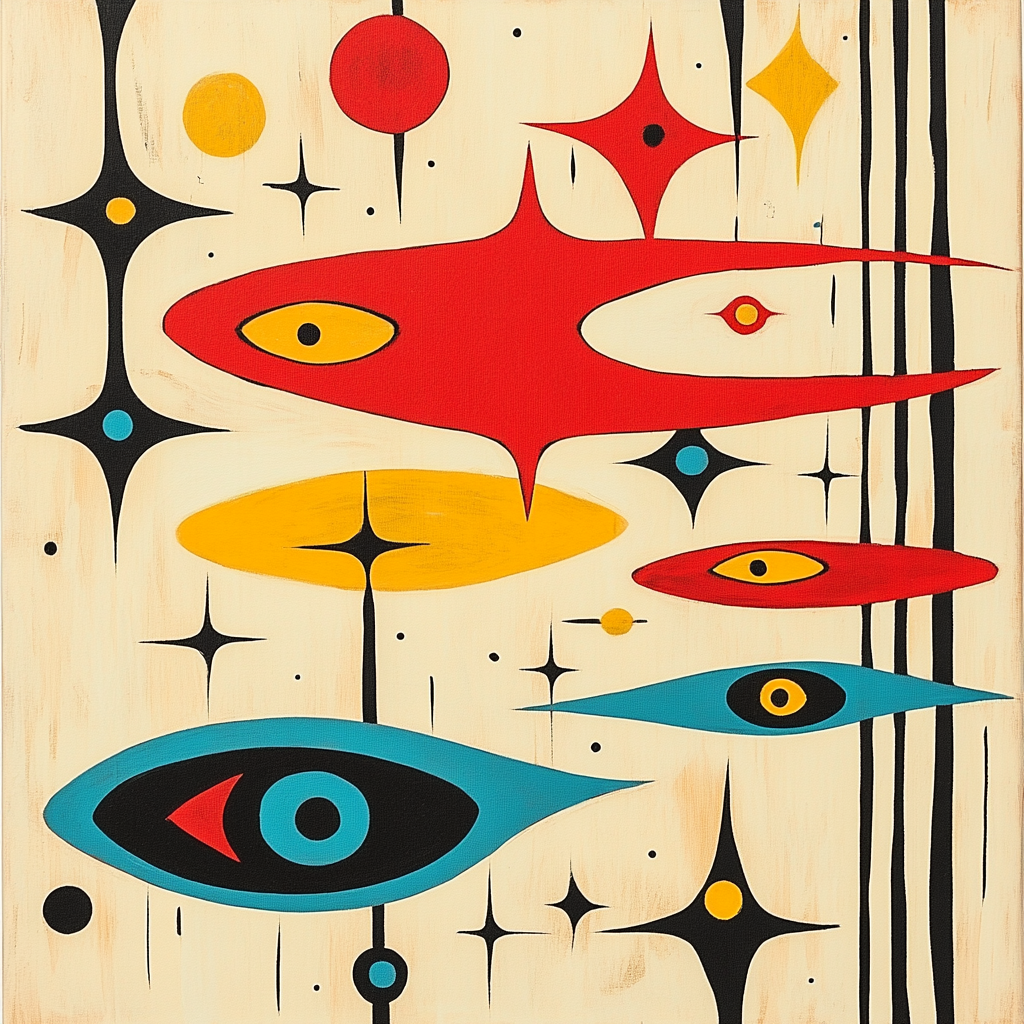 Joan Miró Inspired Dreamlike Cosmos paint by color