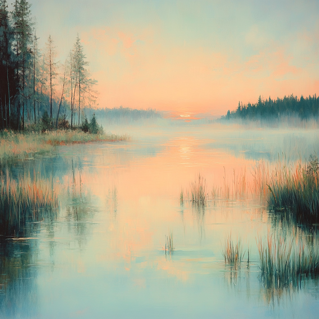 Monet Inspired Misty Lakeside Sunrise DIY paint by numbers